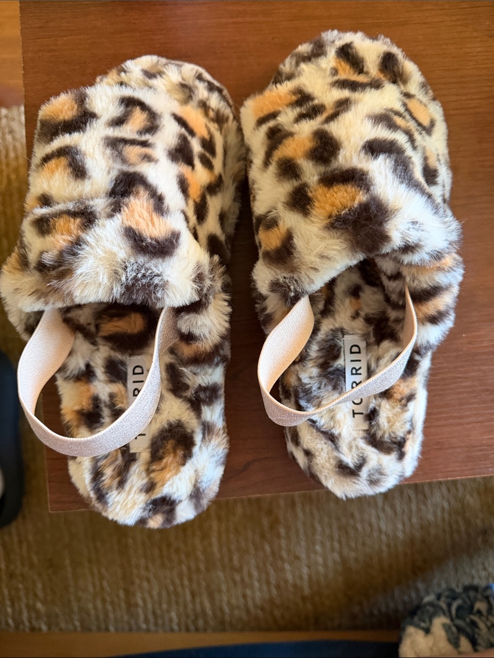 torrid Faux Fur Leopard Slide Sandals with Pink Elastic Back